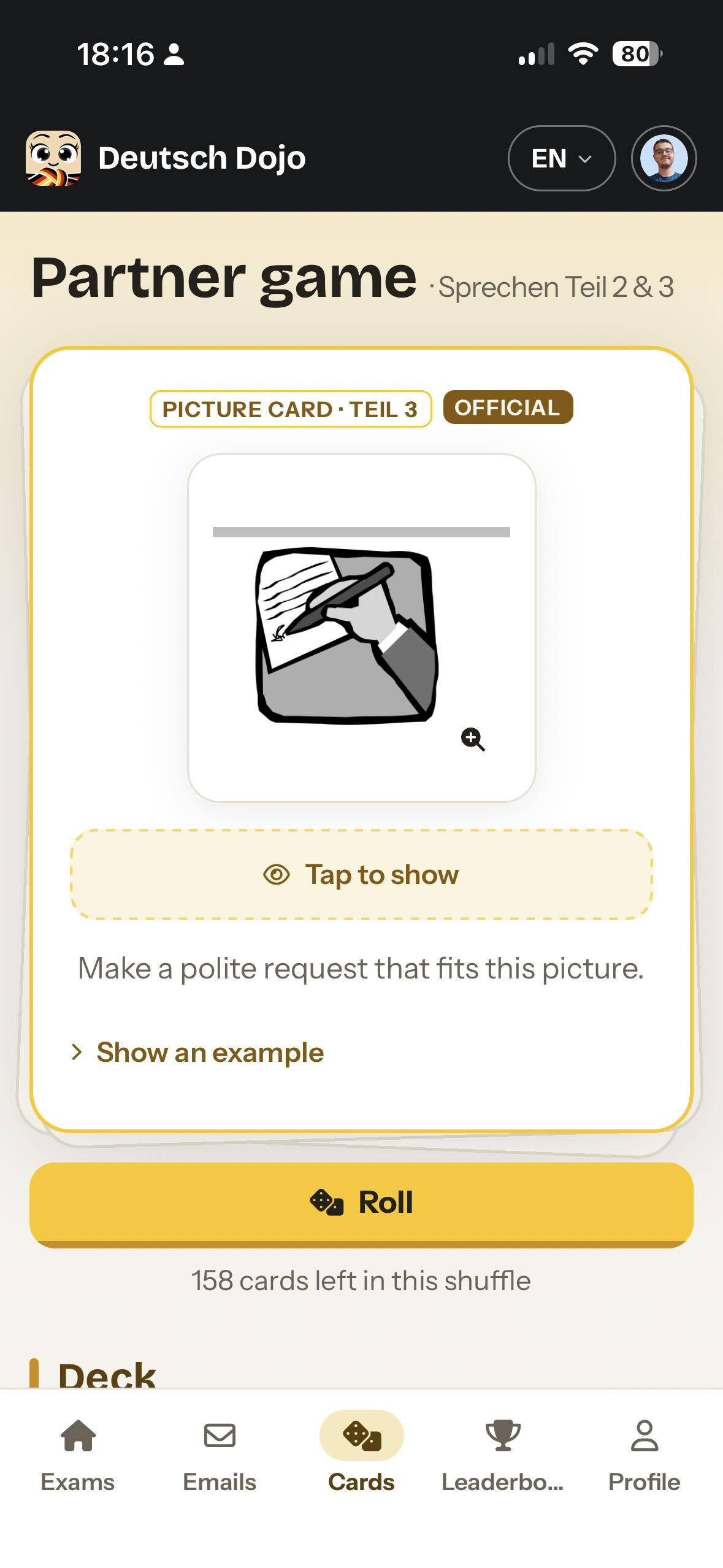Partner game picture card for the speaking exam